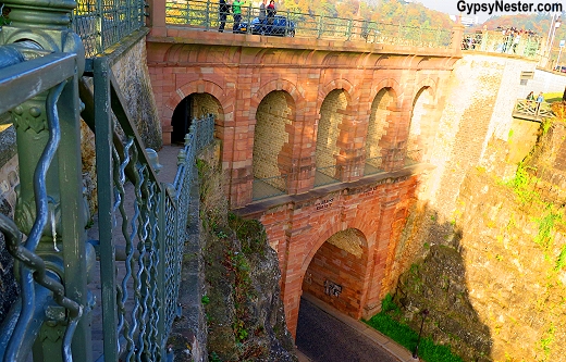 This walkway was built atop the ramparts on the massive cliffs of the Alzette valley in Luxembourg