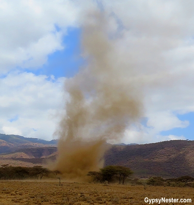 Whirlwind, or dust devil in the Great Rift Valley in Tanzania, Africa