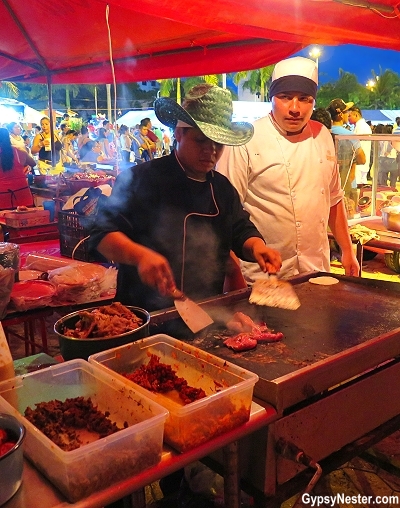 Cooking street tacos in Cancun Mexico