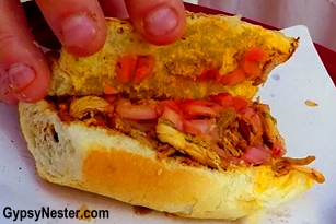 Conchinita pibil sandwich in Valladolid Mexico on the Yucatan Peninsula