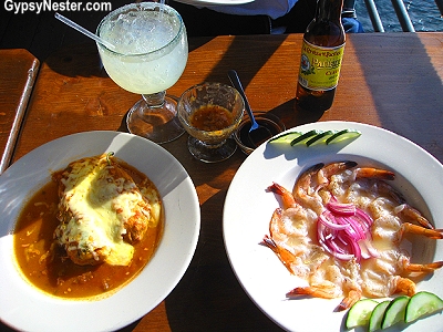 Chili relleno and Mexican shrimp cocktail at the Point restaurant in Rocky Point Mexico