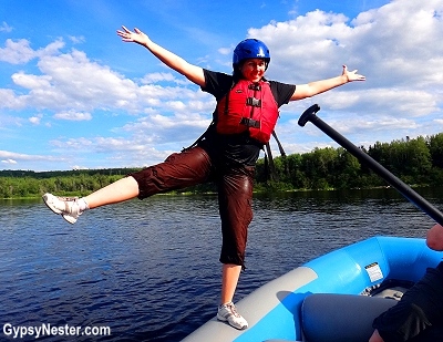 Jumping of a boat into the Exploits River in Grand Falls - Windsor, Newfoundland, Canada
