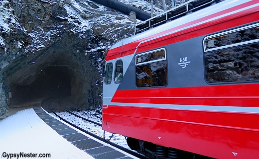 The railway going to Flam on the Norway in a Nutshell tour in the winter