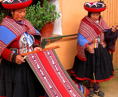Women at a weaving coop in Peru's Sacred Valley