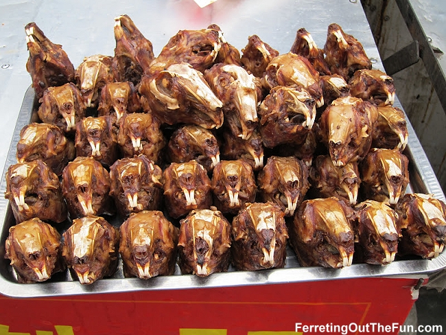 Roasted rabbit heads by Heather of Ferreting out the Fun