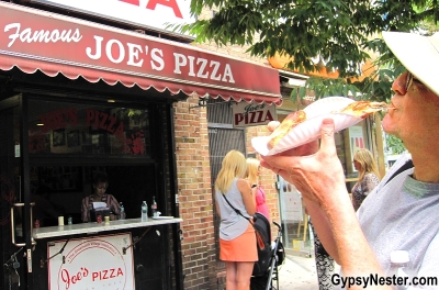 David grabs a slice at Joe's Pizza in New York City! GypsyNester.com