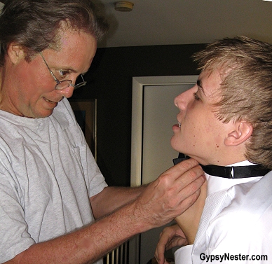 David helps The Boy get ready for prom - GypsyNester.com