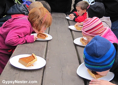 Kids pie eating contest at the Sycamore Pumpkin Fest - SO cute!