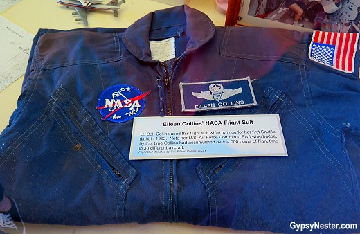 Eileen Collins' NASA flight suit seen at the National Soaring Museum in Horseheads, New York