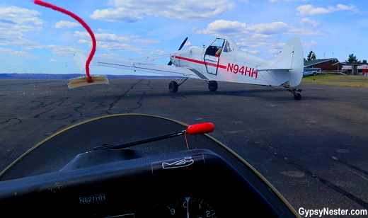 Hooking up the glider to the tow plane at Harris Hill Soaring in New York