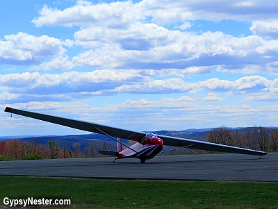 Sailplane with its wing on the ground