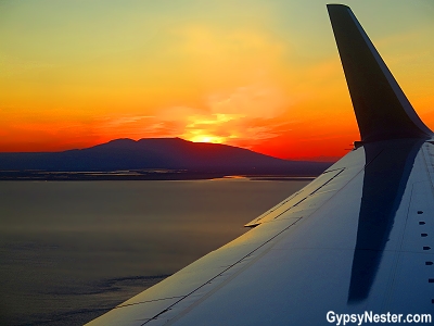 Sunset over Anchorage, Alaska from an airplane