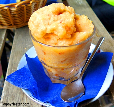 Peach granita in Sicily, Italy