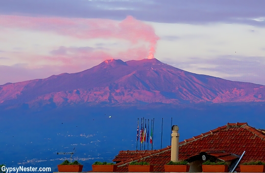 Mt. Etna at sunrise in Taormina, Sicily