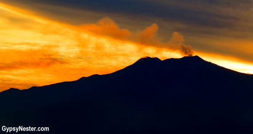 We captured Mt. Etna as the sun lit up the volcano's tufts of smoke rising from her summit. No wonder this mountain has been designated a UNESCO World Heritage Site