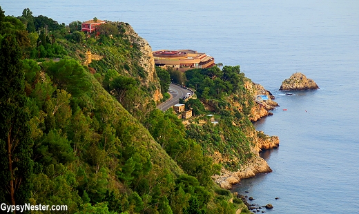 Looking down at the Ionian Sea from the town of Taormina in Sicily, Italy