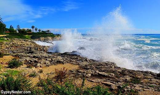 Splashing waves on the Southern Coast of Sicily, Italy
