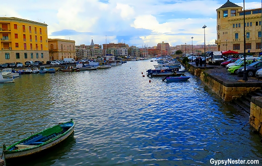 Crossing the bridge to the mainland in Syracuse, Sicily, Italy