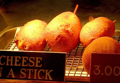 Deep fried cheese on a stick