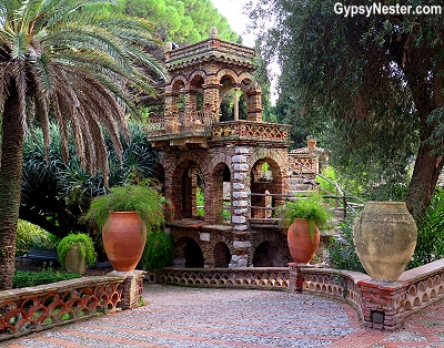 The botanical gardens at Toarmina, Sicily has beautiful follys