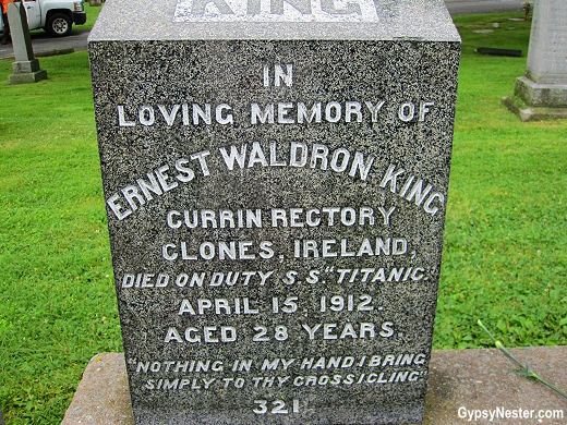 The headstone of Ernest Waldron King in the Titanic Cemetery, Halifax, Nova Scotia
