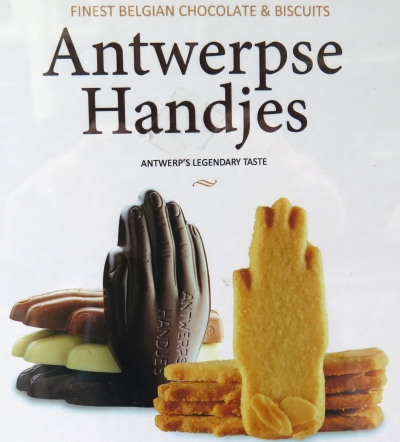 Chocolate severed hand in Antwerp, Belgium