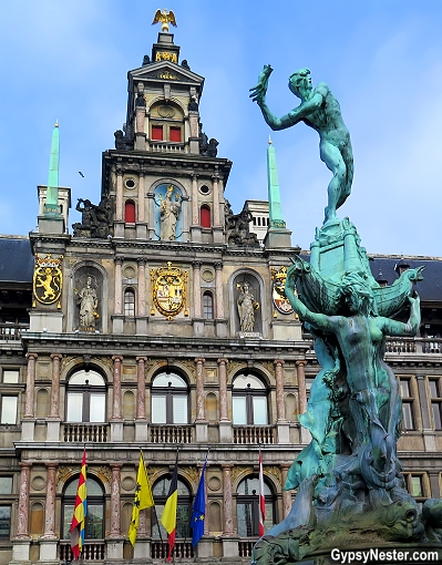 Antwerp, Belgium's city hall with Brabo the giant slayer - and hand cutter