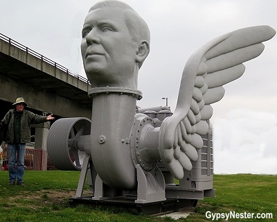 Winged Diesel Man-Headed Turbo Chicken statue in Arnhem, Holland, The Netherlands