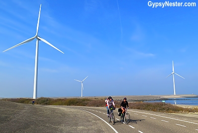 Riding bikes on the dikes of Holland