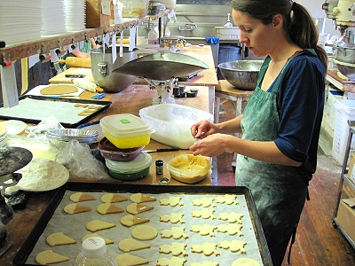 Frosting cookies at Underbrink's Bakery in Quincy lllinois