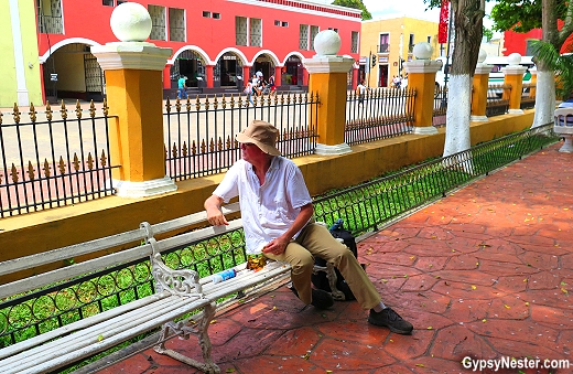 David relaxes in his Bluff Works Travel Pants in Valladolid, Mexico