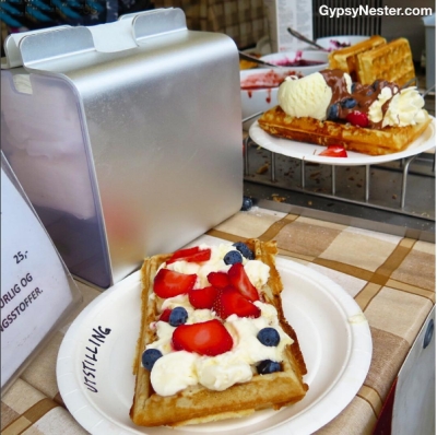 Festive waffles at a street fair in Stavenger, Norway