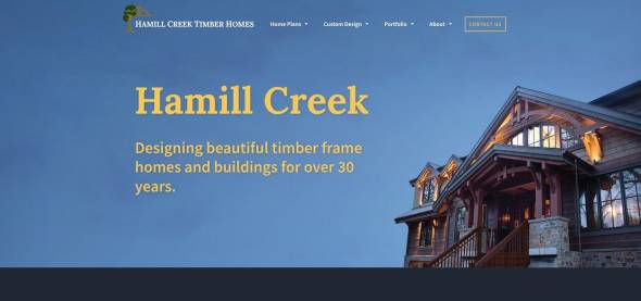 Hamill Creek Timber Homes website screenshot for cross-border timber frame permits